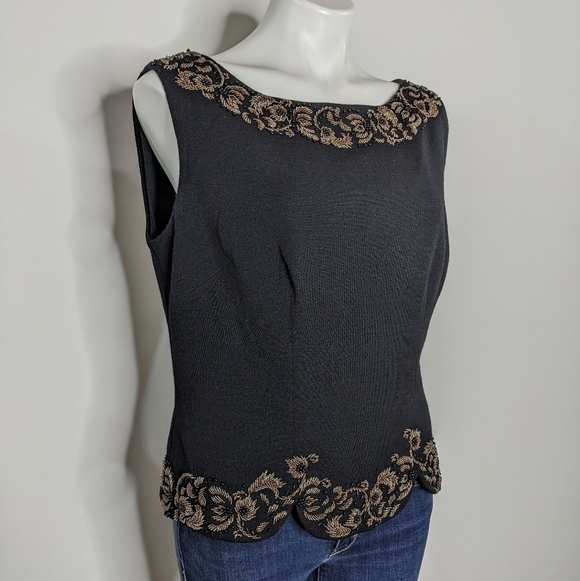 Vintage Banff black brown beaded wool sleeveless blouse 18 - Picture 2 of 9